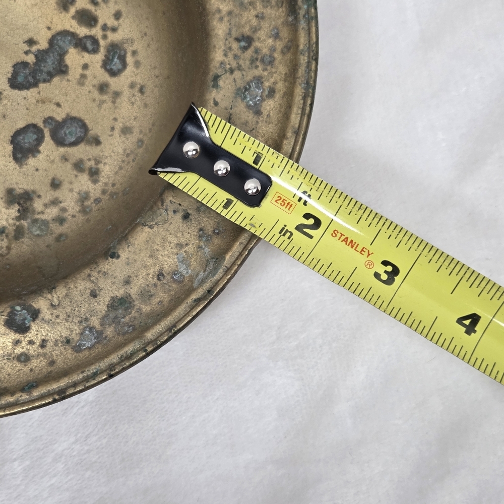 Vintage/Antique Solid Brass Shallow Bowl Patina 8.5"  Heavy Rustic Farmhouse - Picture 8 of 9